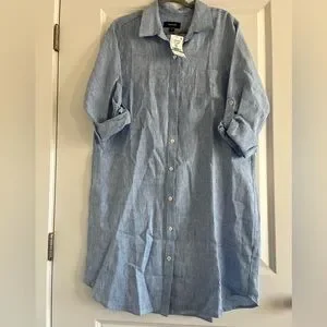 Karen Kane | Dresses | Karen Kane 0 Linen Button Down Shirt Dress Blue  Womens Size Xlarge | Poshmark